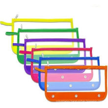 3 Ring Zipper Pulls Double Pockets PVC Pencil Case with Clear and Mesh Window Binder Pencil Pouches Case